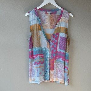 J. Jill Patchwork-Print Sleeveless Tank in Pink, Turquoise, Mustard, White